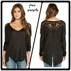 NEW Free People Gatsby Embroidered Tee Black